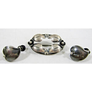 Hugo Grun, Sweden 1953 Vintage Sterling Silver Brooch and Matching Earrings
